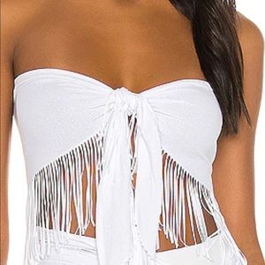 Beach Bunny one size pareo wrap top (top only) in white! Worn once! HOT! Fringe!